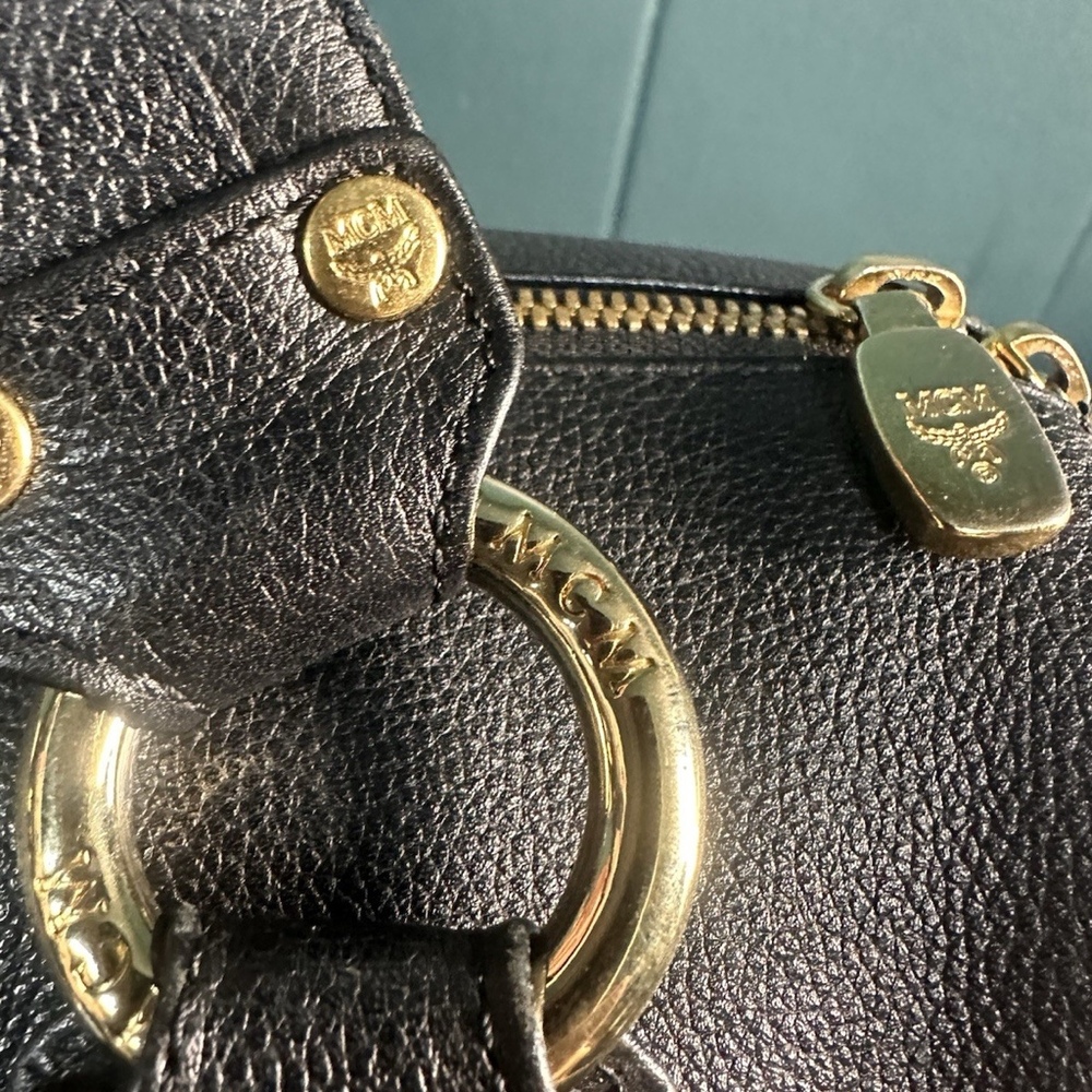 MCM Munchen Black Leather Mini Boston Bowler Satchel Bag Gold Vintage - Picture 8 of 12